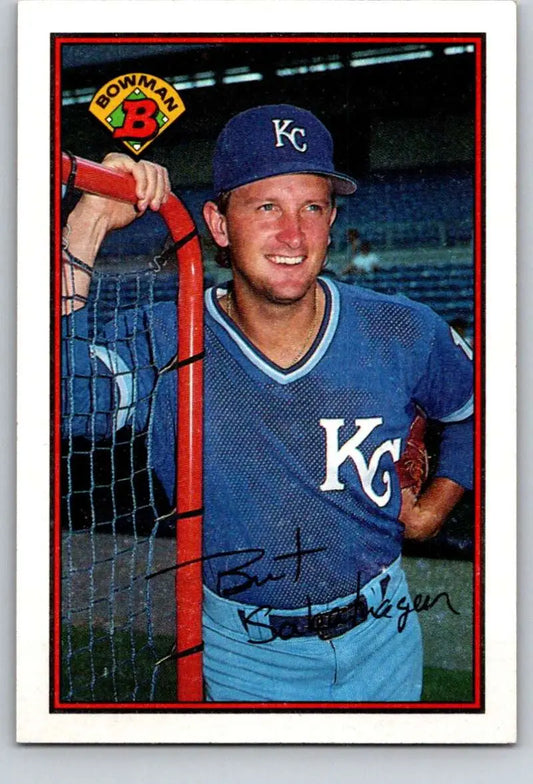 Bret Saberhagen in Kansas City Royals uniform on 1989 baseball card display
