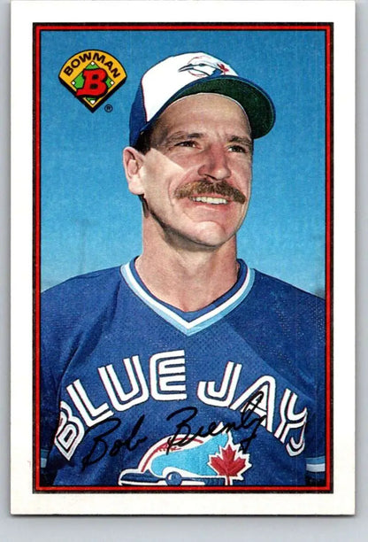 1989 Bowman #249 Bob Brenly in Toronto Blue Jays uniform with mustache and cap