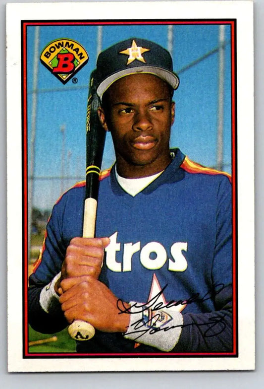 Gerald Young in Houston Astros uniform holding a bat for baseball card collectors