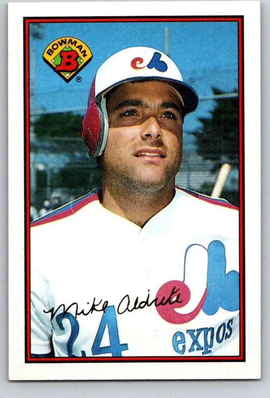 1989 Bowman #368 Mike Aldrete Baseball Card featuring Montreal Expos player in white uniform