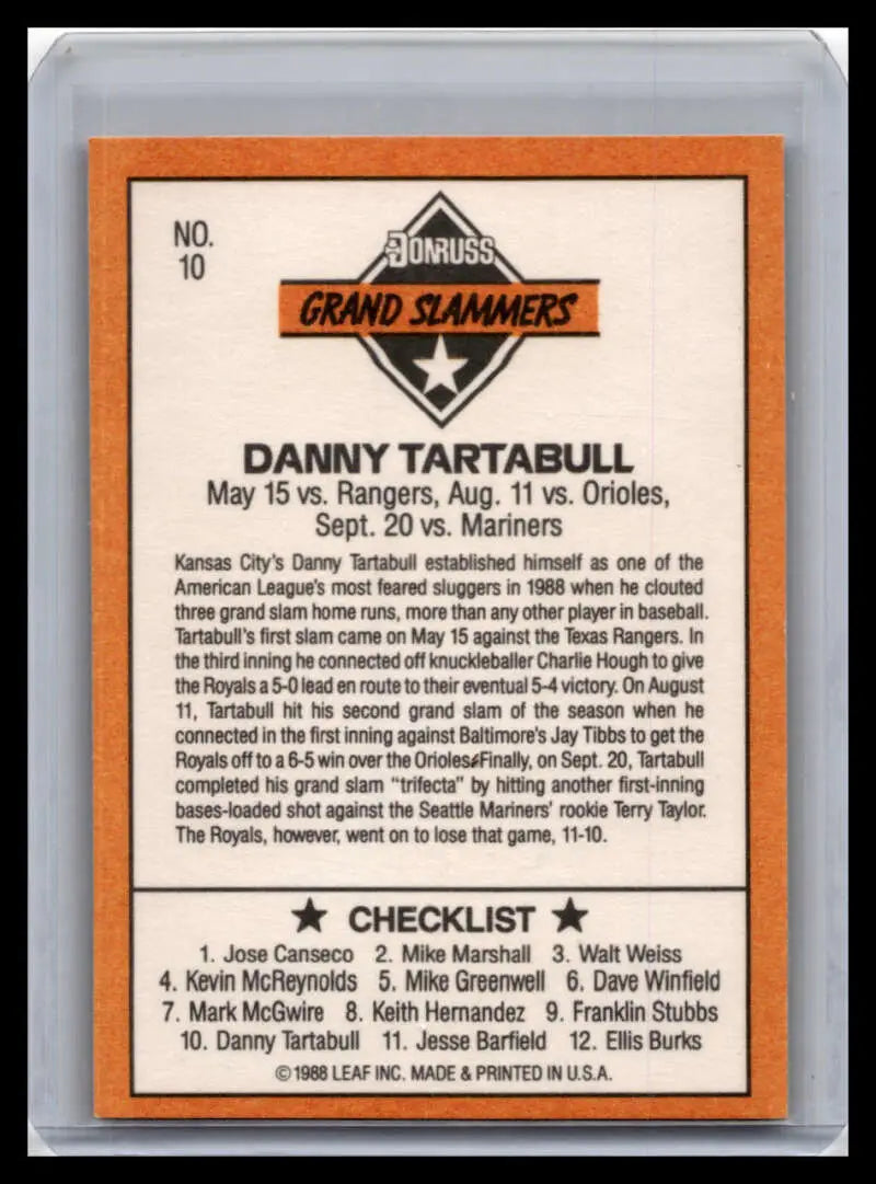Baseball trading card 1989 Donruss #10 Danny Tartabull Kansas City Royals Upper Deck