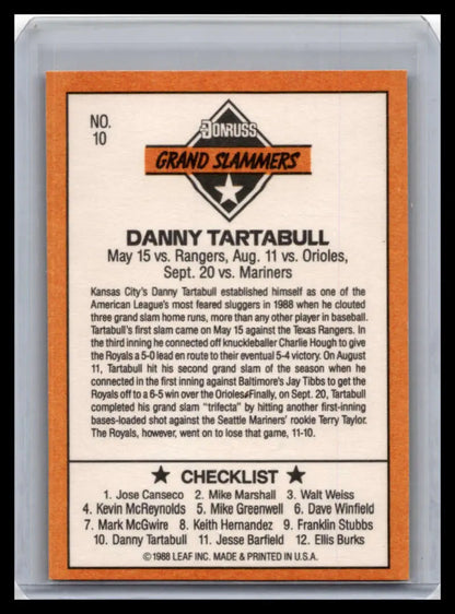 Baseball trading card 1989 Donruss #10 Danny Tartabull Kansas City Royals Upper Deck
