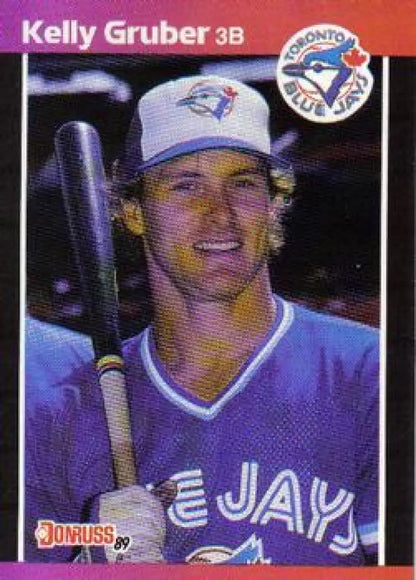 1989 Donruss Kelly Gruber baseball card featuring the Toronto Blue Jays team