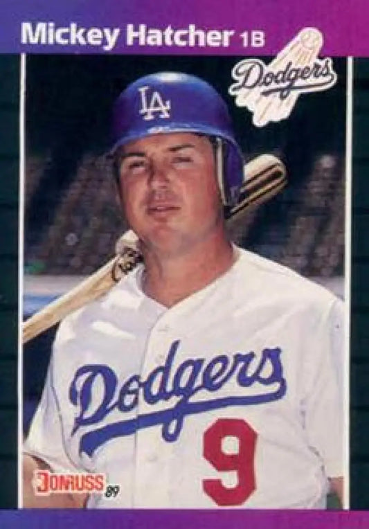 1989 Donruss Mickey Hatcher Baseball Card featuring Los Angeles Dodgers uniform number 9