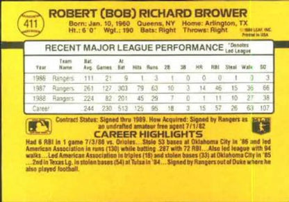 Bob Brower baseball card showcasing career stats for Texas Rangers player