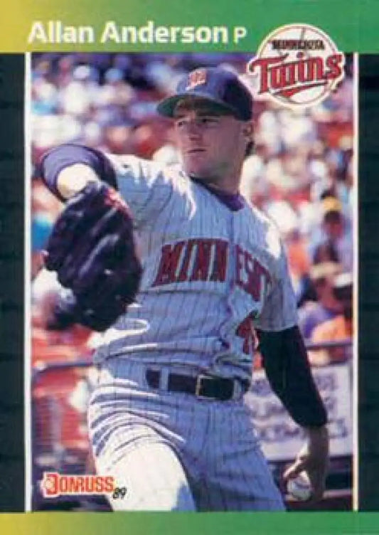 Allan Anderson Minnesota Twins pitcher baseball card in white pinstriped uniform