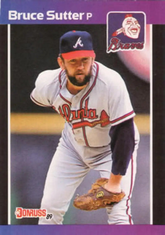 Bruce Sutter mid-pitch in Atlanta Braves uniform on baseball card 1989 Donruss #458