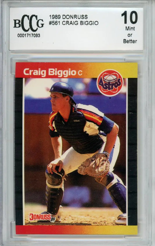 Graded baseball card of Craig Biggio in defensive stance for Houston Astros collection