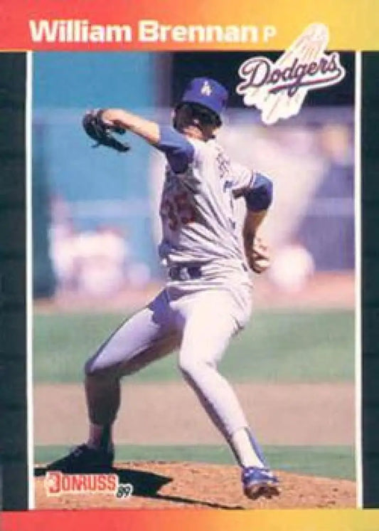 William Brennan mid-delivery on his 1989 Donruss Los Angeles Dodgers rookie card