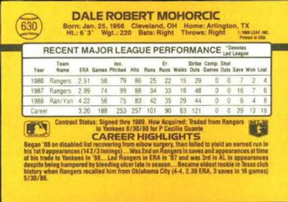 Baseball card featuring Dale Mohorcic and New York Yankees MLB stats from the 1980s