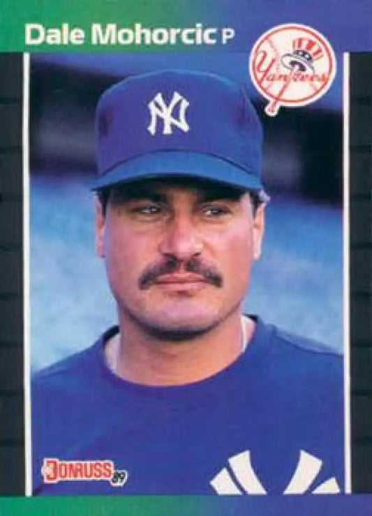 Baseball card of Dale Mohorcic with New York Yankees cap and mustache