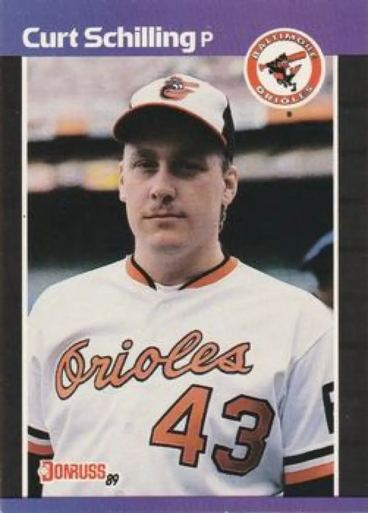 1989 Donruss Curt Schilling Rookie Baseball Card featuring Baltimore Orioles player 43