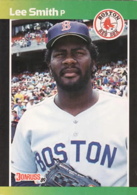 Lee Smith Boston Red Sox baseball card in a white home jersey from 1989 Donruss