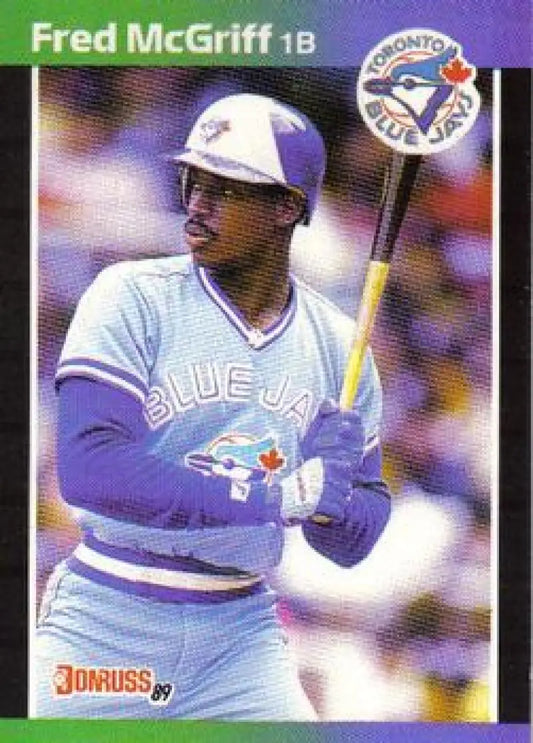 1989 Donruss Fred McGriff baseball card featuring Toronto Blue Jays player at bat