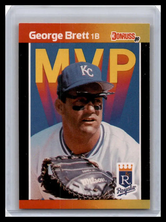 Baseball card of George Brett in Kansas City Royals uniform with KC cap