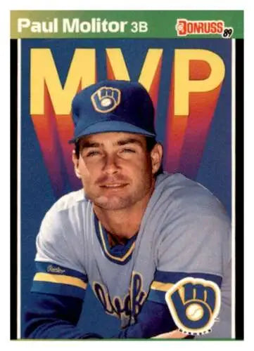 Paul Molitor Milwaukee Brewers baseball card with original gloss, 1989 Donruss #BC-9b