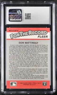 Encased 1989 Fleer Don Mattingly baseball card CGC 9 for the record