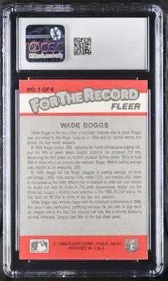 Graded Fleer Wade Boggs baseball card 1989 Fleer Wade Boggs #1 for the Record CGC 9