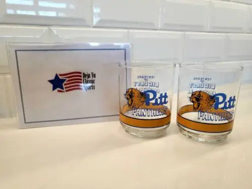 Two Pitt Panthers glasses for Big East basketball fans in the 1989 Pittsburg Ten Years collection