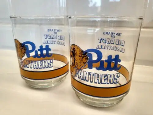 Two Pitt Panthers drinking glasses for Big East basketball fans in the 1989 Pitt Panthers Getty Cup