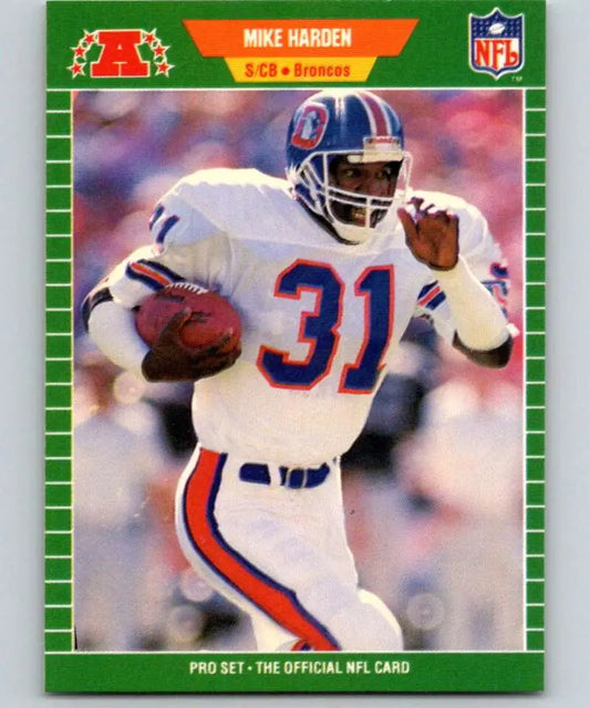 NFL trading card of Mike Harden in Denver Broncos #31 uniform from Pro Set