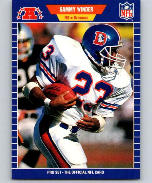NFL trading card of Sammy Winder in white uniform for Denver Broncos football card