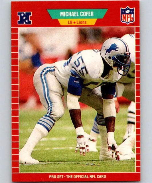 Detroit Lions football player in three-point stance on 1989 Pro Set football card