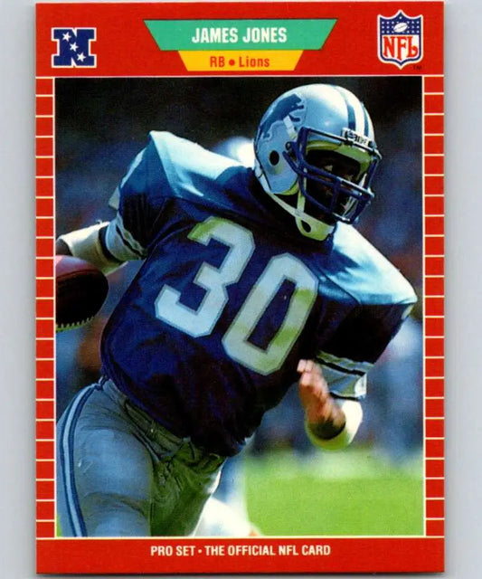 James Jones in blue Detroit Lions uniform with jersey number 30 on football card