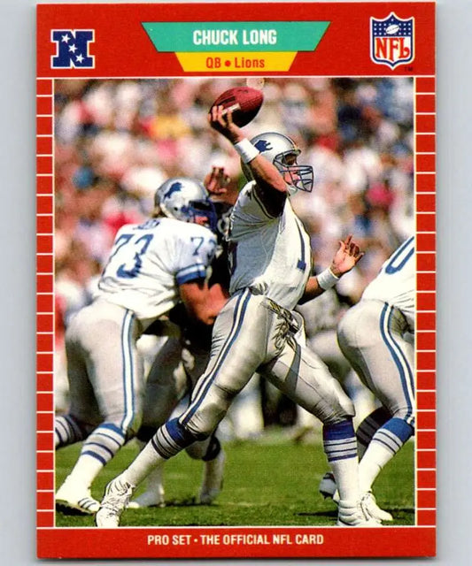 Vintage 1989 Pro Set Chuck Long Football Card featuring Detroit Lions quarterback in action