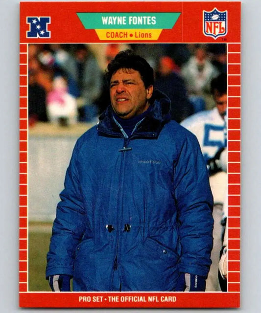 NFL coach Wayne Fontes in blue jacket on sideline for Detroit Lions football card