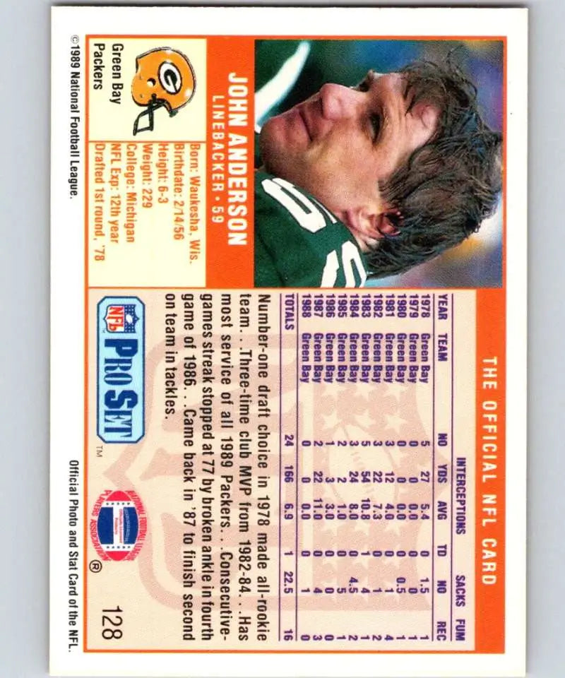 John Anderson Green Bay Packers football card from 1989 Pro Set #128 NM-MT