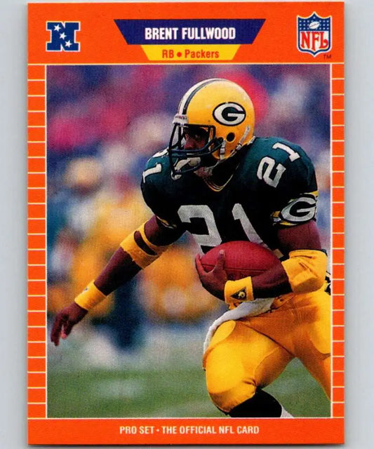 Brent Fullwood NFL trading card featuring Green Bay Packers player in yellow green uniform