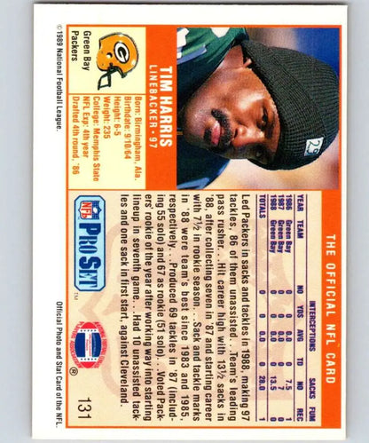 NFL Pro Set trading card of Green Bay Packers player Tim Harris in knit cap