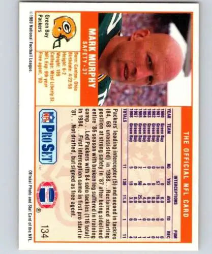 Mark Murphy football card from 1989 Pro Set, near mint condition with original gloss