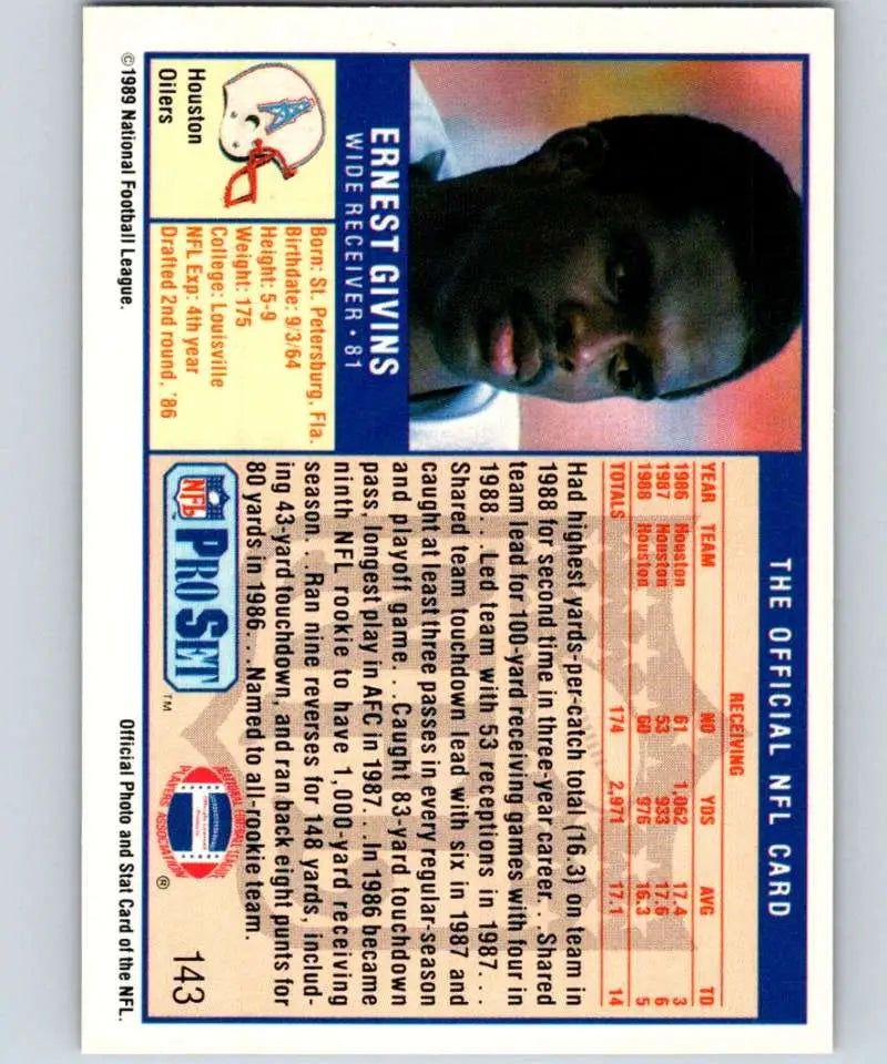 Baseball trading card of Atlanta Braves player alongside 1989 Ernest Givins Houston Oilers card