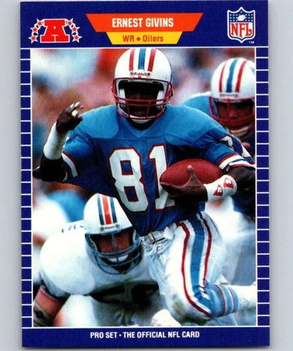 1989 Pro Set #143 Ernest Givins Houston Oilers Football Card with player in light blue uniform