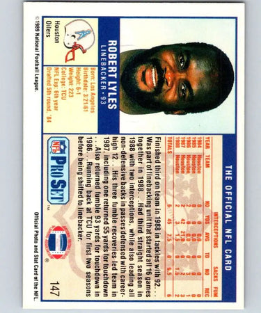 NFL Pro Set trading card featuring Robert Lyles of the Houston Oilers Football team