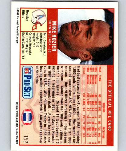 Vintage NFL Pro Set football card featuring Mike Rozier of the Houston Oilers