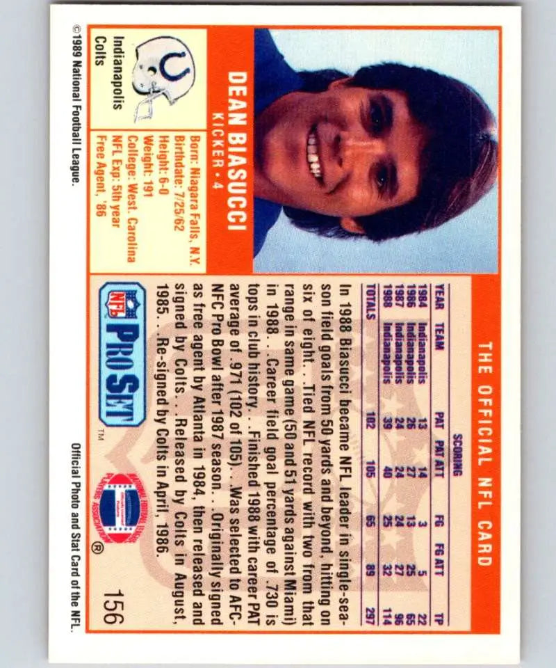 Vintage 1989 Pro Set Dean Biasucci Indianapolis Colts Football Trading Card