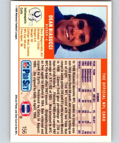 Vintage 1989 Pro Set Dean Biasucci Indianapolis Colts Football Trading Card