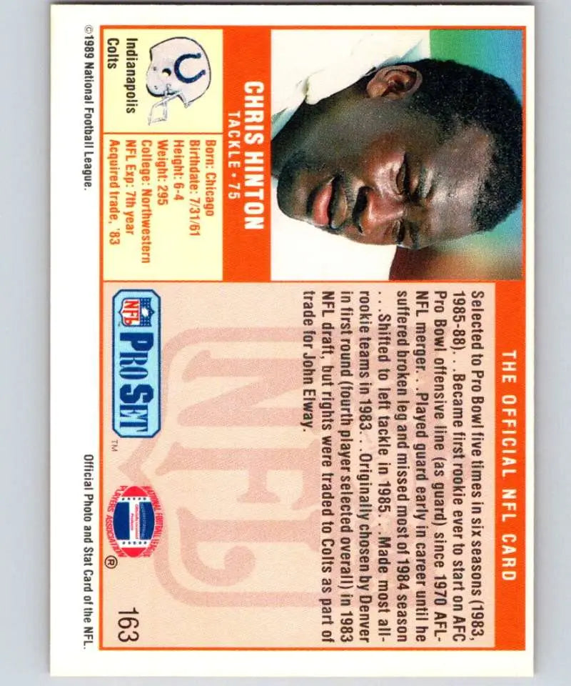 Vintage NFL Pro Set Football Card featuring Chris Hinton of the Indianapolis Colts