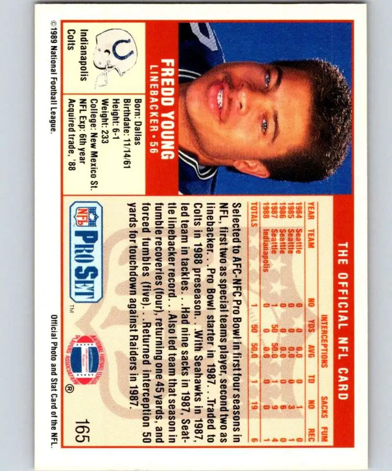 Vintage 1989 Pro Set Fredd Young Indianapolis Colts Football Card NM-MT