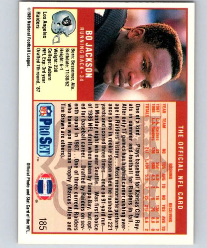 1991 Pro Set Football Card of Bo Jackson Los Angeles Raiders NM-MT condition
