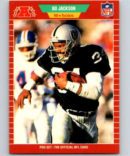 NFL trading card of Bo Jackson from the Los Angeles Raiders in Pro Set design