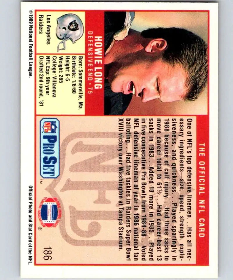 Vintage 1989 Pro Set Howie Long Los Angeles Raiders Football Card in NM-MT condition