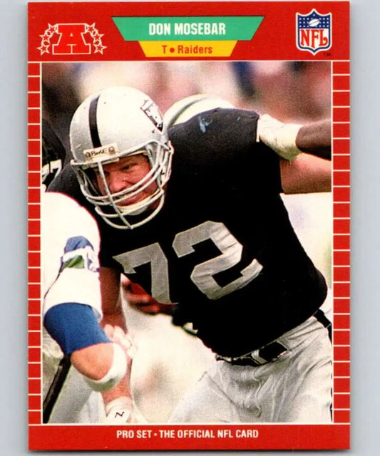 Don Mosebar 1989 Pro Set Rookie Card featuring Los Angeles Raiders player in black and silver