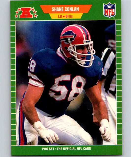 NFL trading card of Shane Conlan in blue jersey 58 for Buffalo Bills collectors