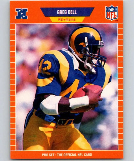 Los Angeles Rams Greg Bell NFL trading card in yellow and blue uniform
