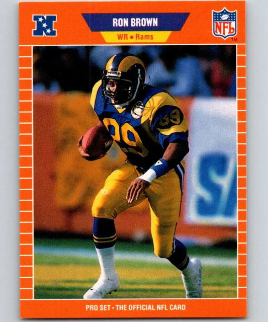 NFL trading card featuring Ron Brown of the Los Angeles Rams in blue and yellow uniform