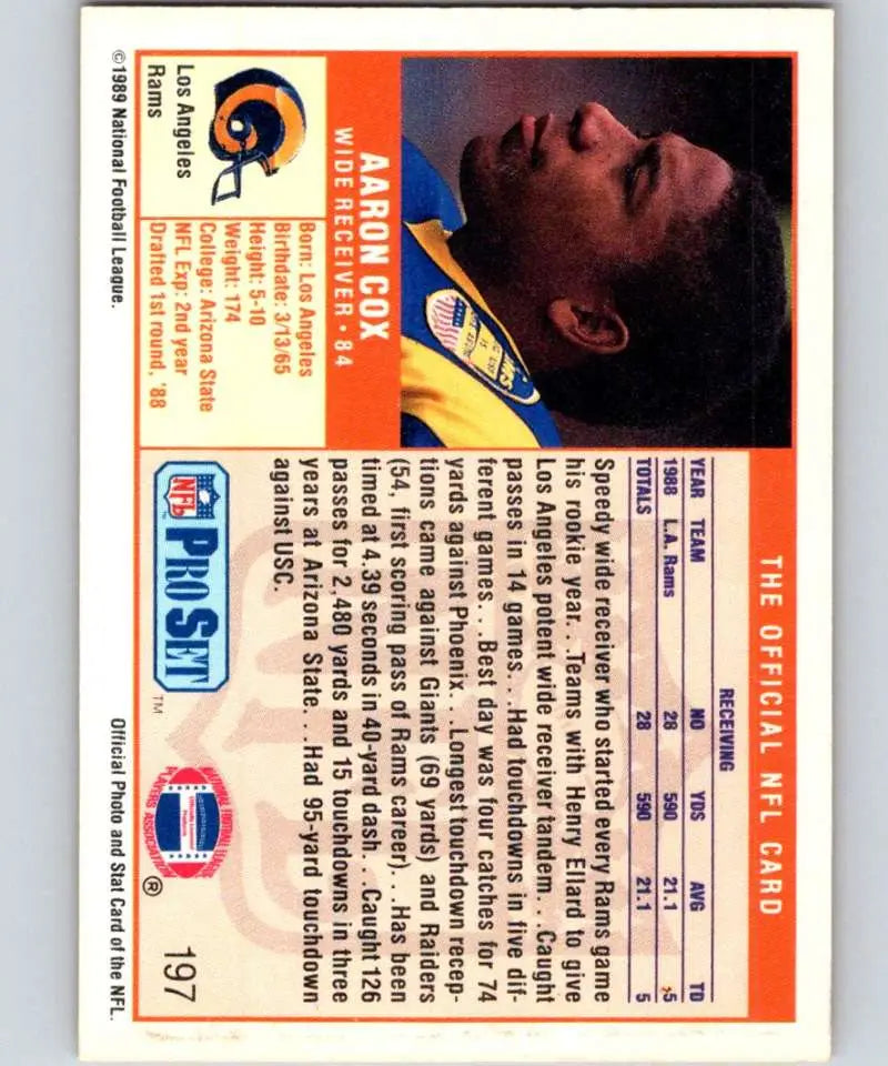Vintage NFL Pro Set football card of Aaron Cox from the Los Angeles Rams roster